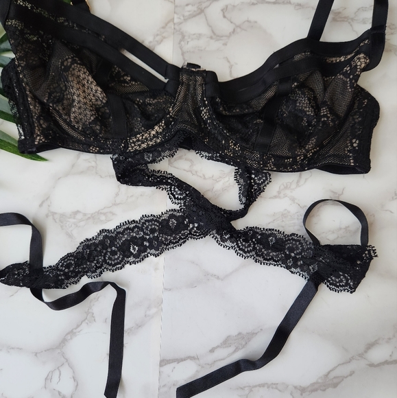 Asos Black and Nude Lace Bra with waist tie - Picture 4 of 5